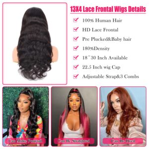 ALIACHOOS 22” Lace Front Wigs Human Hair 13x4 Body Wave Transparent Lace Frontal Wigs with Baby Hair Pre Plucked 22 Inch Body Wave Lace Frontal Human Hair Wigs for Black Women 180 Density