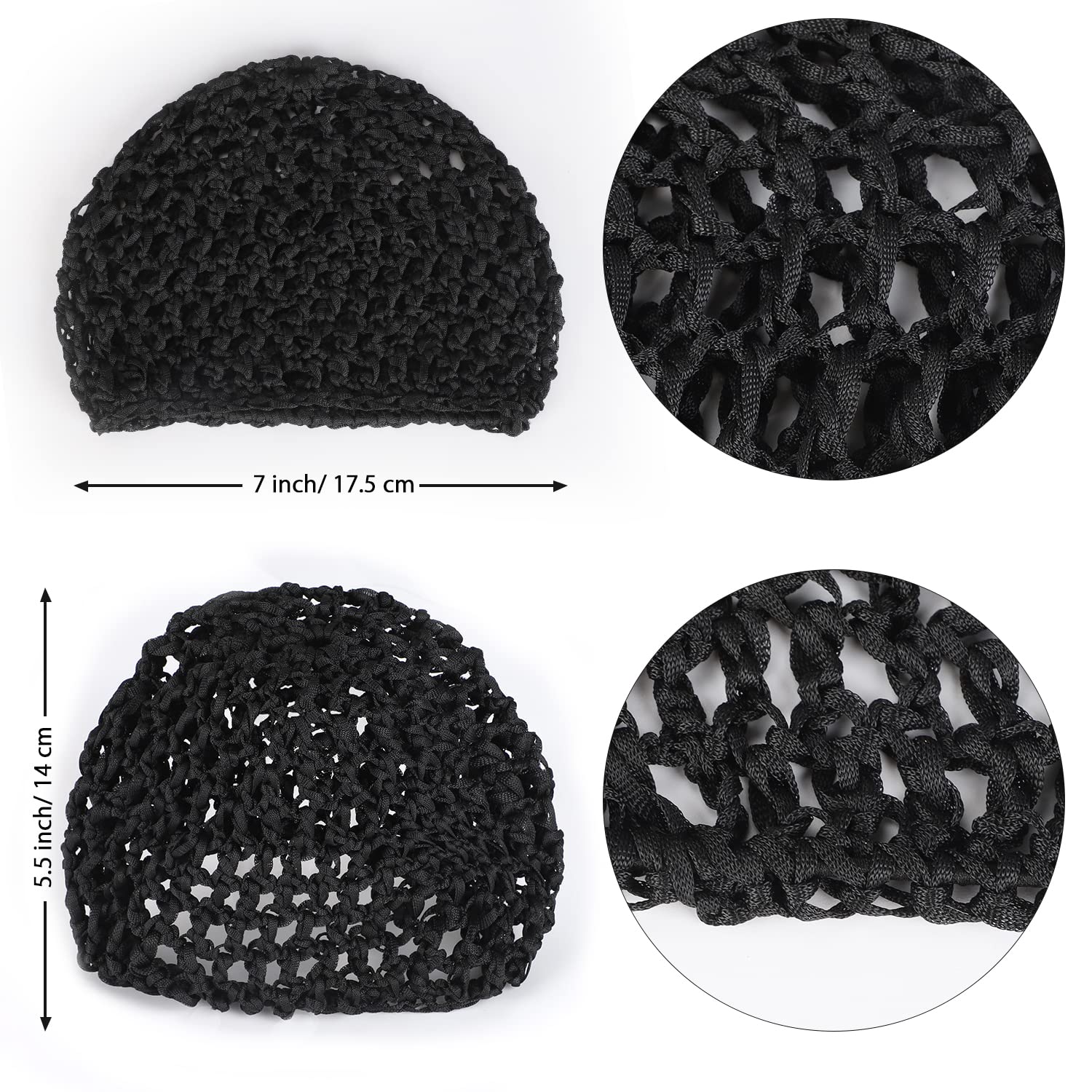 Etercycle 3 Pieces Mesh Crochet Hair Net Snoods for Women, Soft Rayon Knit Crochet Hairnet Hair Cover Accessory for Sleeping (Black)