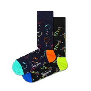 Happy Socks Pop Champagne Party Sock - for Men and Women, Made with Sustainable Cotton- Black and Neon- Size 10-13 (2-Pack with Gift Box)