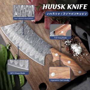 Huusk Meat Cleaver Knife with Sheath Bundle with High Carbon Steel Viking Boning Knife