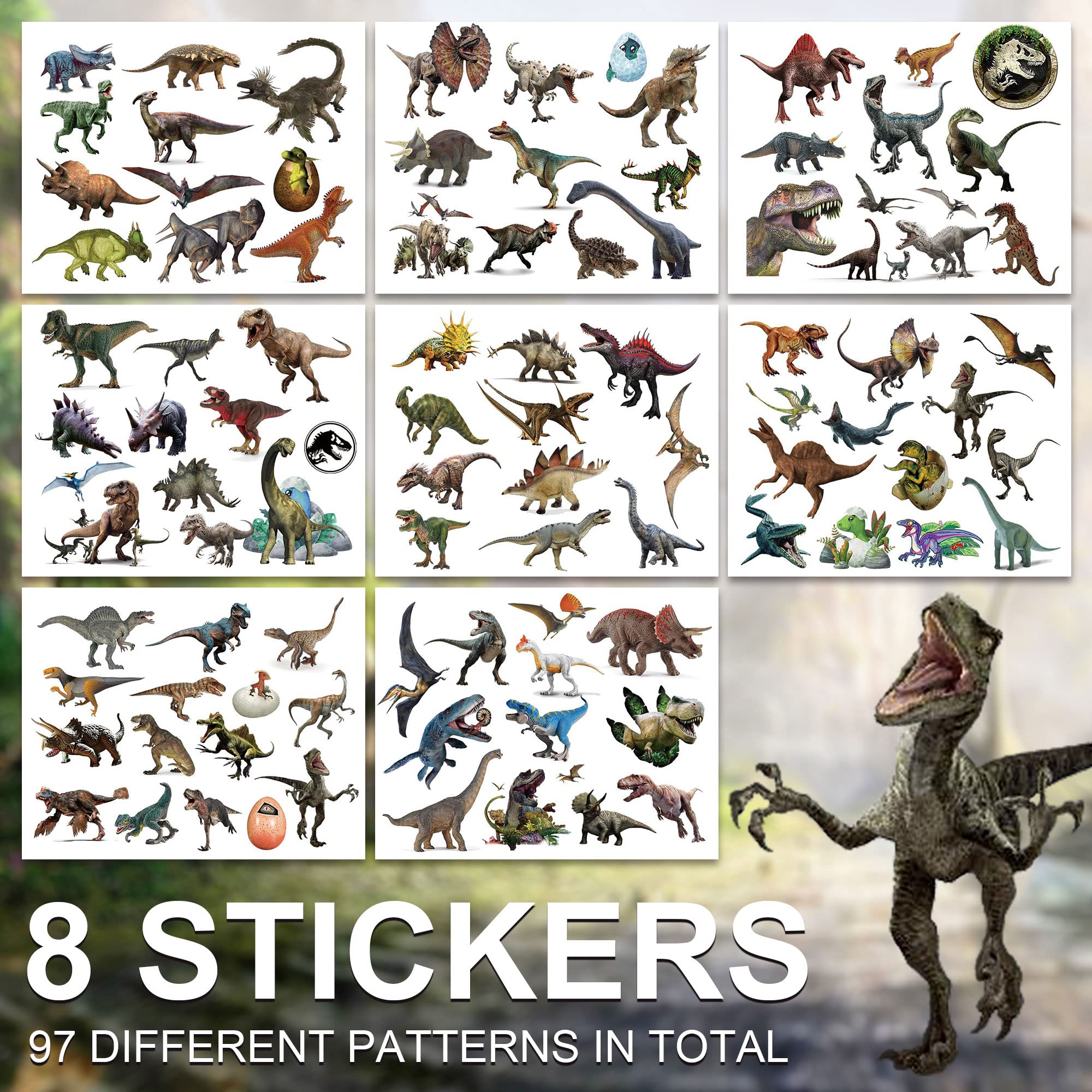 97 Pcs Dinosaur Temporary Tattoos Stickers, Cute Forest Dinosaur Waterproof Tattoo Stickers Theme Party Supplies Decoration Birthday Party Favors Kids Boys Girls Gifts