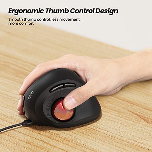 Nulea Wired Trackball Mouse for Large Hand, Vertical Ergonomic Mouse with Trackball, Easy Thumb Control with 5 Adjustable DPI, Precise & Smooth Tracking, Compatible for PC, Laptop, Mac, Windows