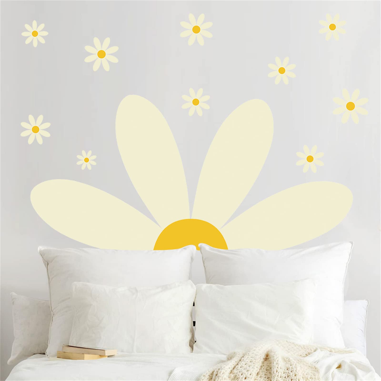 Laoyello Bohemia Large Flower Wall Decals Peel and Stick Daisy Wallpaper Wall Art Stickers Boho Nursery Wall Decal Kids Room Decor