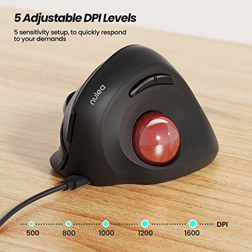 Nulea Wired Trackball Mouse for Large Hand, Vertical Ergonomic Mouse with Trackball, Easy Thumb Control with 5 Adjustable DPI, Precise & Smooth Tracking, Compatible for PC, Laptop, Mac, Windows