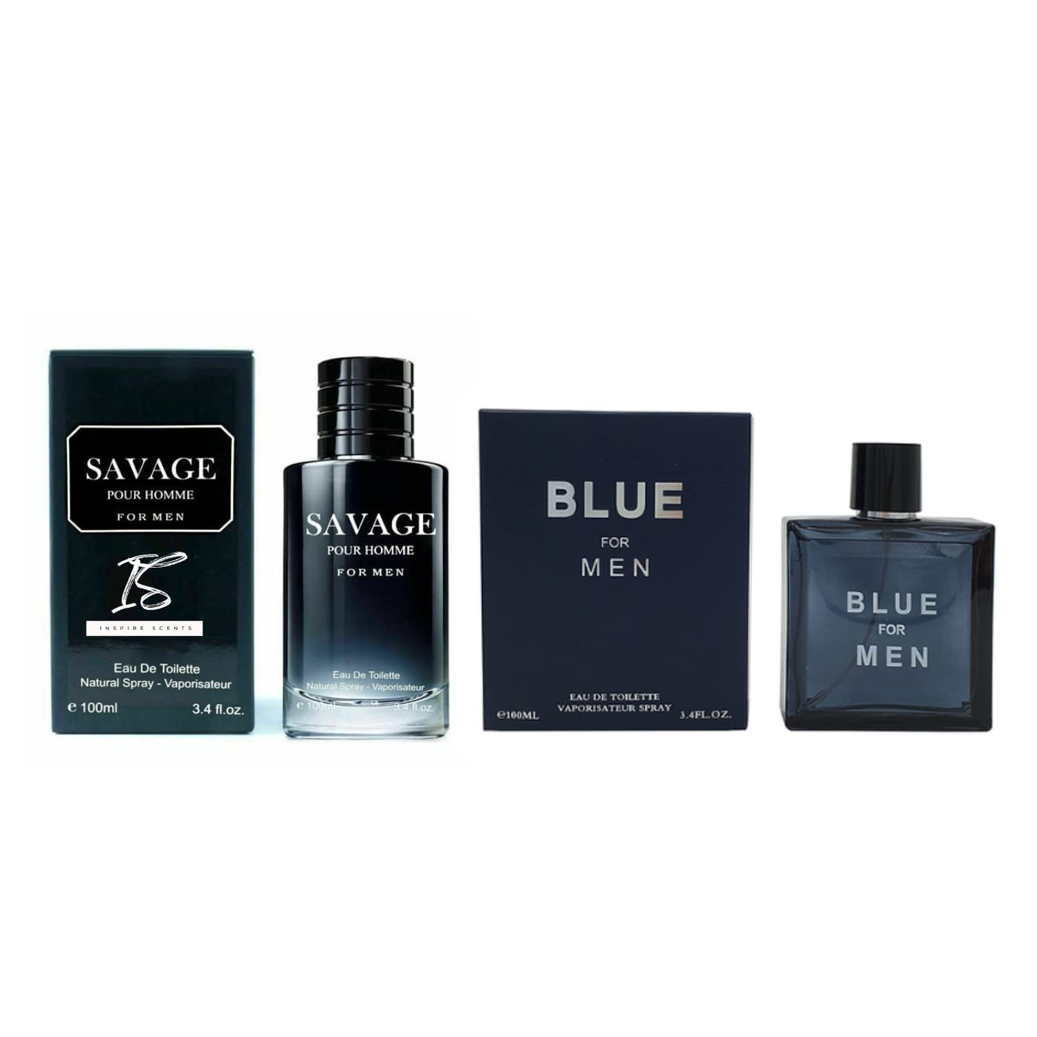 INSPIRE SCENTS Savage Pour Homme & Blue for Men Cologne Combo Set, Eau De Toilette Natural Spray Fragrance for Men, Wonderful Gift, Masculine Scent 3.4 Fl Oz Each (Pack of 2) Clashoky