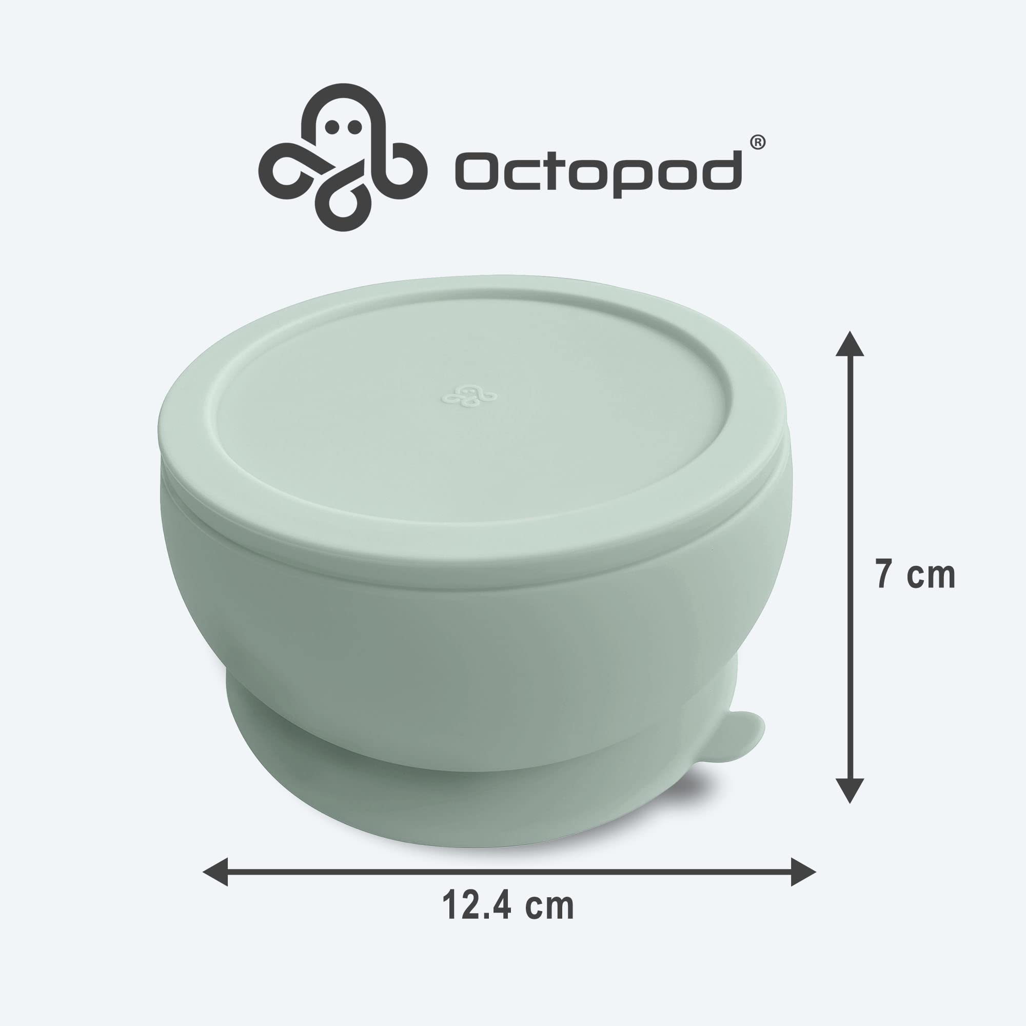 Octopod Silicone Baby Suction Bowl With Lid - Toddler & Baby Bowls, Baby Food Containers, Spill Proof Bowls For Toddlers, Suction Baby Bowls With Lids, Food Grade Silicone Baby Bowl (Sage Green)