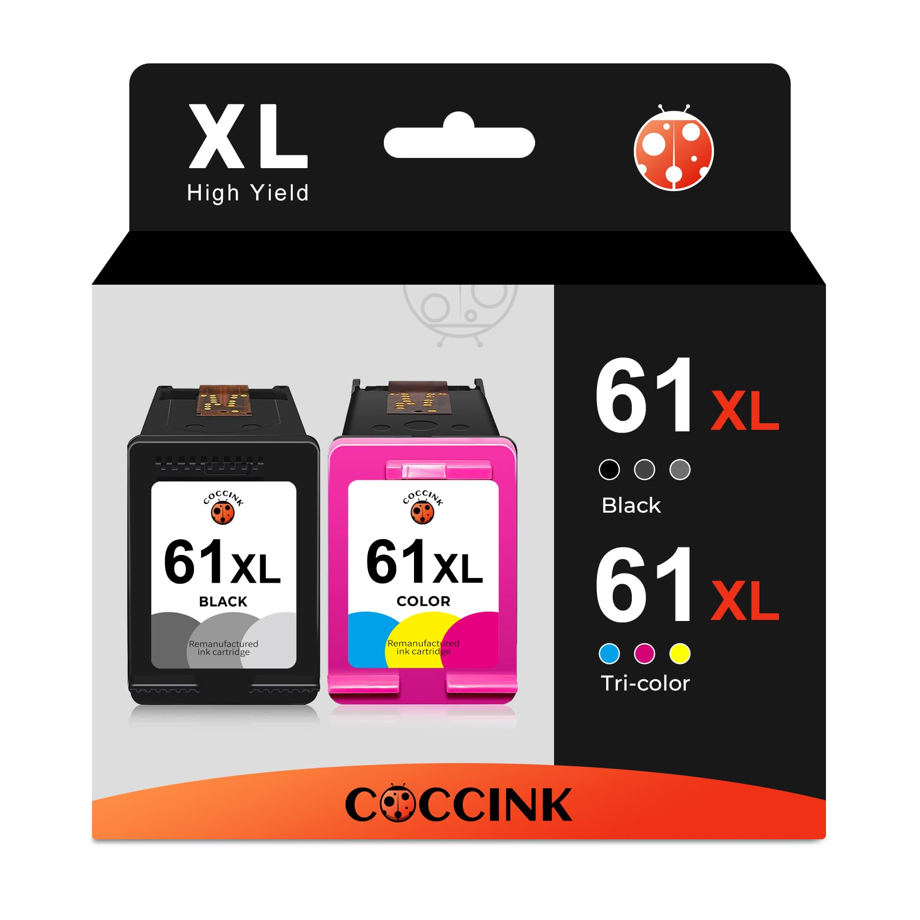 COCCINK 61XL Ink Cartridge for HP Deskjet 2540 2541 2542 2549 3050 3510 1510 1512 Envy 4500 4501 4502 5530 officejet 4630 4635 Printer for Inkjet HP Ink 61 XL HP61 HP61XL Black and Color Combo Pack