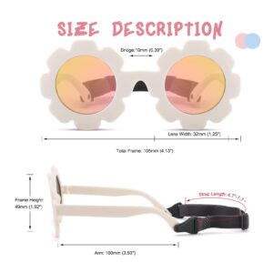 COASION Bendable Flexible Polarized Newborn Baby Flower Sunglasses with Strap for Infant Girls Boys Age 0-24 Months (White/Orange Mirror + Beige/Brown)