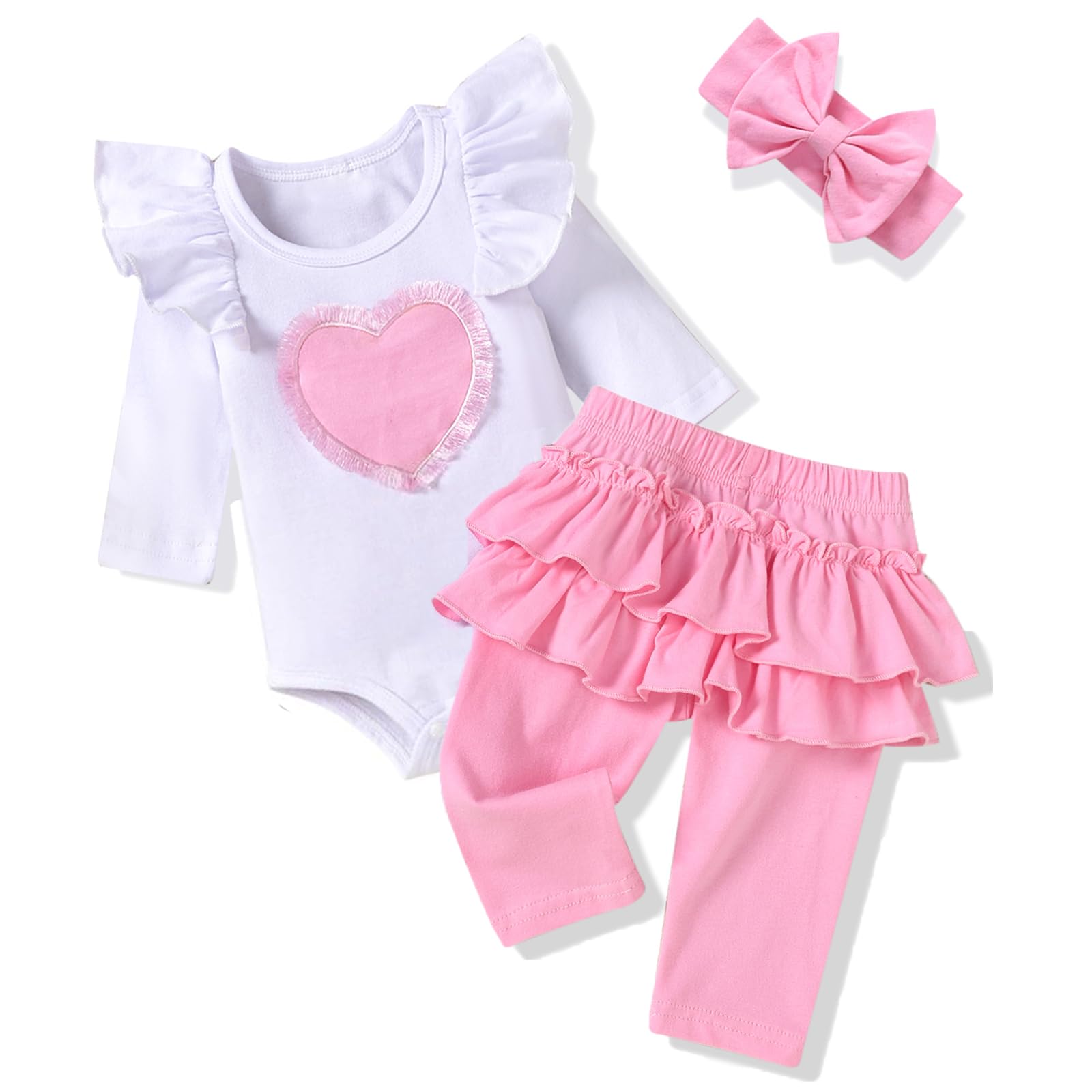 fioukiay 0-3 Months Baby Girls Valentine's Day Heart Love Bodysuit Clothes Infant Valentine's Day Outfits (Pink, 0-3 Months)