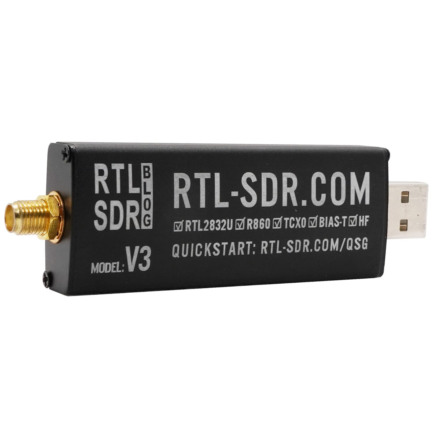 RTL-SDR Blog V3 R860 RTL2832U 1PPM TCXO SMA Software Defined Radio (Dongle Only) (Black)