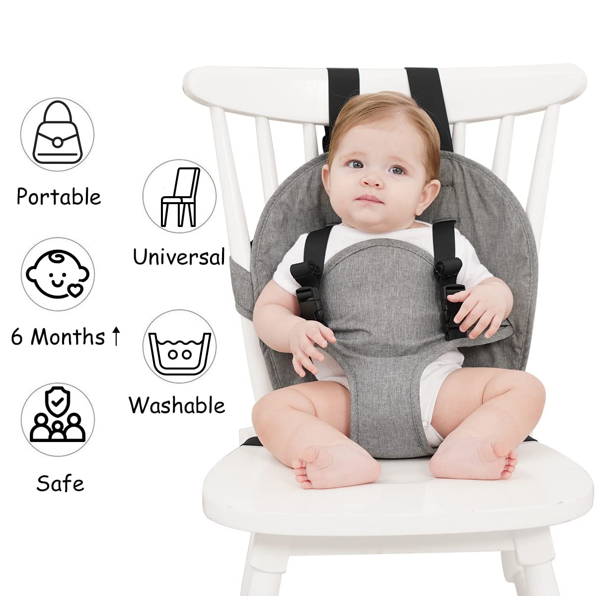 Travel Harness Seat for Baby High Chair,Safety Harness Chair Accessory for Baby Feeding, Portable Fabric Harness Toddler Chair Seat with Adjustable Straps, Baby Must Haves Travel Essential