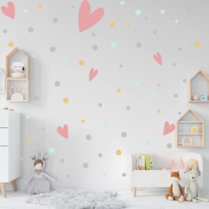 Colorful Polka Dot Heart Wall Decals Peel and Stick Wallpaper Playroom Wall Decals Nursery Wall Decor