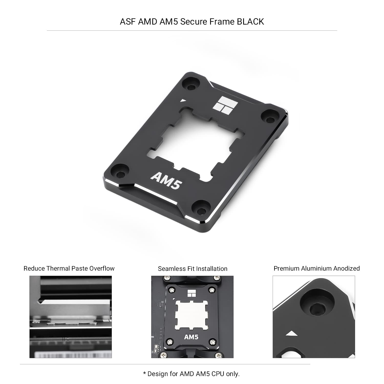 Thermalright ASF-Black AM5 CPU Holder, Corrective Anti-Bending Fixing Frame, AM5 Full-fit Fixed Non-Marking Mounter, AM5 Anti-Bending Contact Frame, CPU Cooler Standard