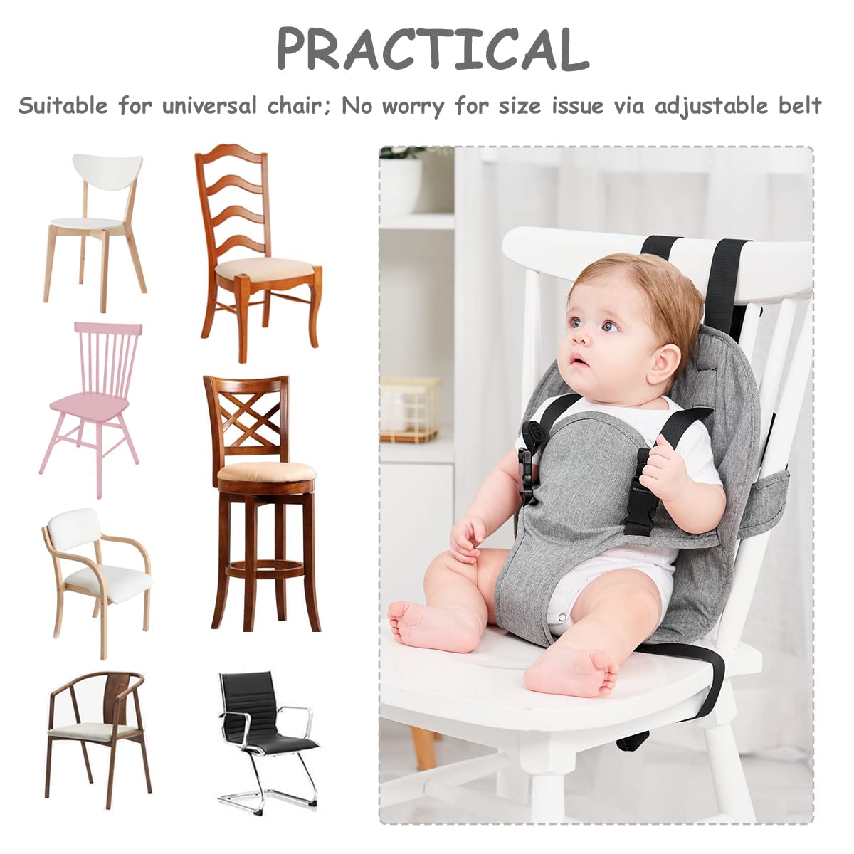 Travel Harness Seat for Baby High Chair,Safety Harness Chair Accessory for Baby Feeding, Portable Fabric Harness Toddler Chair Seat with Adjustable Straps, Baby Must Haves Travel Essential