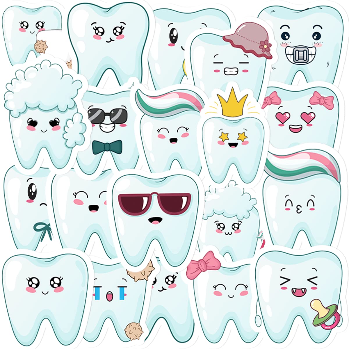 GOLEEX 20 Pack Pcs Tooth Waterproof Vinyl Stickers Cute Teeth Sticker Items for Kids Teens Boys Girls Laptop Helmet Phone Water Bottle Decals Bullet Journaling Scrapbooking Decor