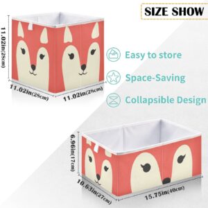 visesunny Funny Fox Animal Closet Baskets Storage Bins Fabric Baskets for Organizing Shelves Foldable Storage Cube Bins for Clothes, Toys, Baby Toiletry, Office Supply