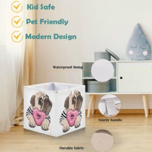 visesunny Closet Baskets French Bulldog Animal with Heart Donut Storage Bins Fabric Baskets for Organizing Shelves Foldable Storage Cube Bins for Clothes, Toys, Baby Toiletry, Office Supply