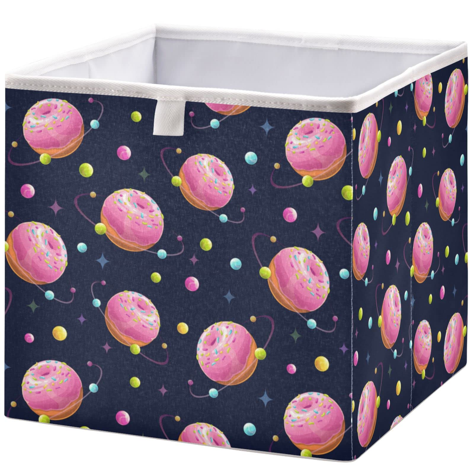 visesunny Closet Baskets Pink Donut Planet Storage Bins Fabric Baskets for Organizing Shelves Foldable Storage Cube Bins for Clothes, Toys, Baby Toiletry, Office Supply