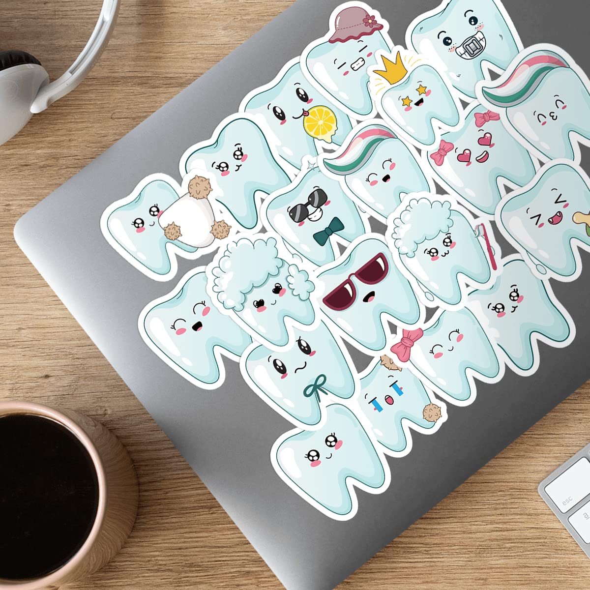 GOLEEX 20 Pack Pcs Tooth Waterproof Vinyl Stickers Cute Teeth Sticker Items for Kids Teens Boys Girls Laptop Helmet Phone Water Bottle Decals Bullet Journaling Scrapbooking Decor