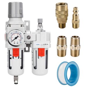 nanpu 1/2" npt compressed air filter regulator lubricator combo water/oil trap separator - gauge(0-150 psi), poly bowl, semi-auto drain, bracket