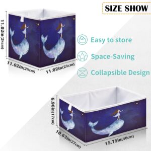 visesunny Closet Baskets Whale Girl Star Blue Pattern Storage Bins Fabric Baskets for Organizing Shelves Foldable Storage Cube Bins for Clothes, Toys, Baby Toiletry, Office Supply