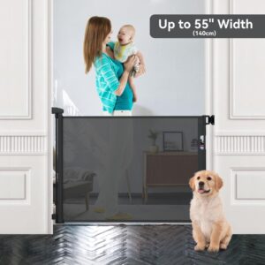 Fijinhom Retractable Baby Gate Indoor Outdoor Safety Gate for Baby and Dog Gate Extends to 55'' Wide 35'' Tall Child Safety Gate Mesh Gate for Stairs, Door