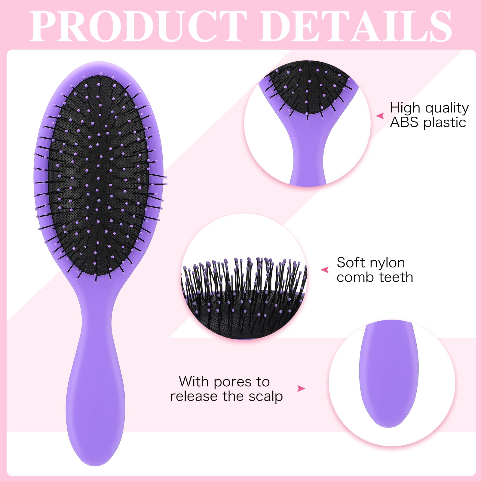 Nuenen 6 Pcs Wet Detangler Hair Brush Travel Dry Hair Brushes Detangling Hairbrush with Soft Bristles for Women Men Girls Boys(Bright Colors)