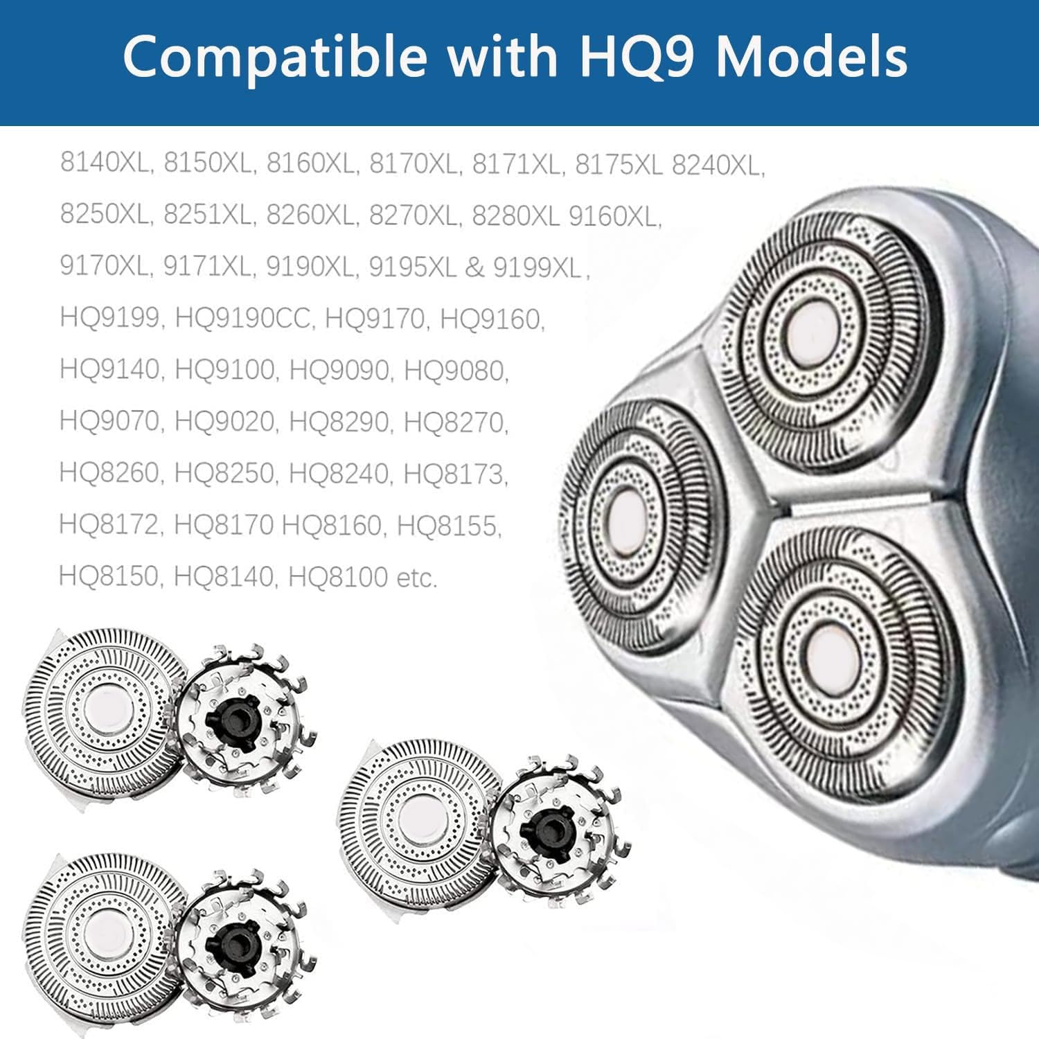 Gleway HQ9 Replacement Heads Compatible with Norelco HQ9, Replacement Heads for Series 8160XL 8170XL HQ9070 8140XL 8150XL, HQ9 Replacement Blades for Razor HQ9080 8240XL 8140XL 8150XL, 3Pack