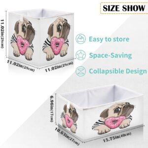 visesunny Closet Baskets French Bulldog Animal with Heart Donut Storage Bins Fabric Baskets for Organizing Shelves Foldable Storage Cube Bins for Clothes, Toys, Baby Toiletry, Office Supply