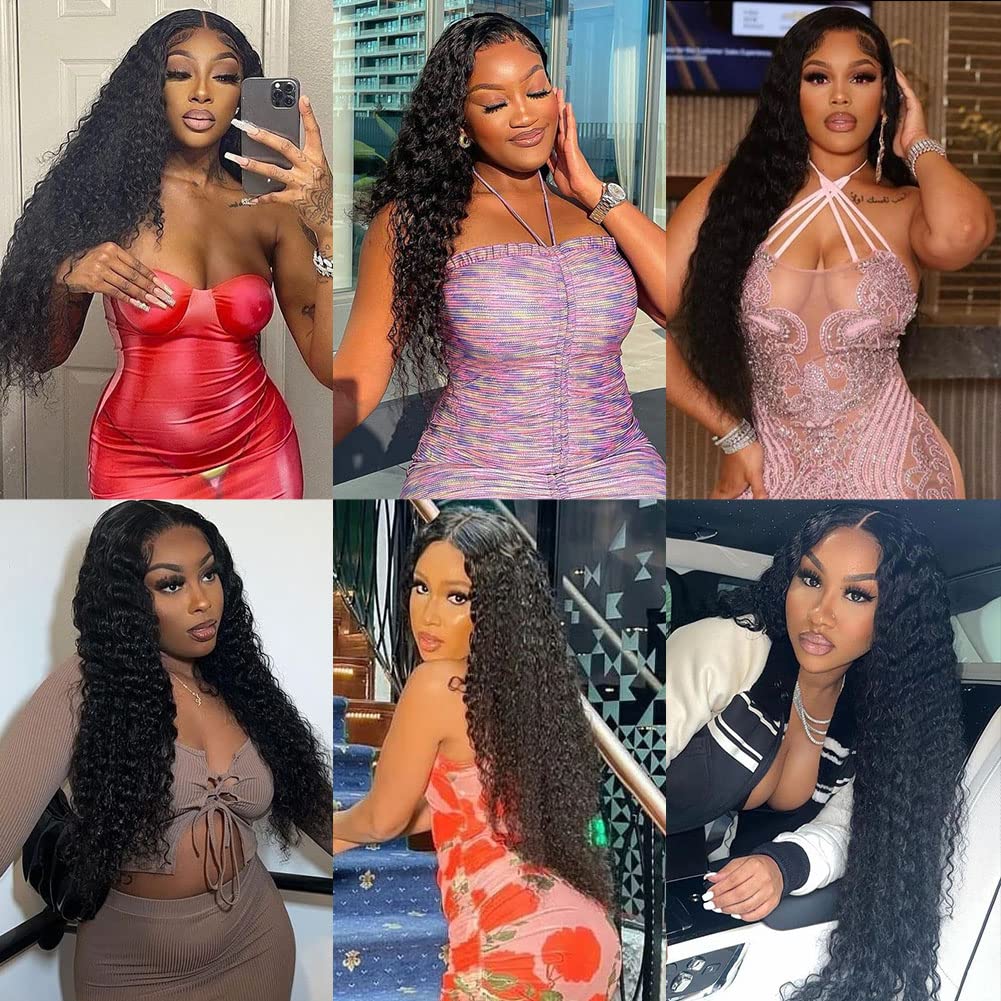 Water Wave Lace Front Wigs Human Hair Pre Plucked HD Transparent Deep Wave Lace Front Wigs for Black Women 13X4 Wet and Wavy Lace Frontal Wigs with Baby Hair 180% Density Glueless Curly Wigs 22inch