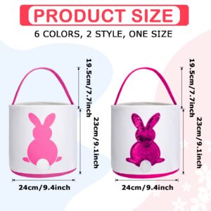 Jexine 12 Pcs Easter Bunny Basket Bags Bulk for Kids Gift Bucket Easter Eggs Hunt Basket with Handle Bunny Tote Bag Carry Bucket Rabbit Fluffy Tails Bags for Easter Party Decorations (Sequin Style)