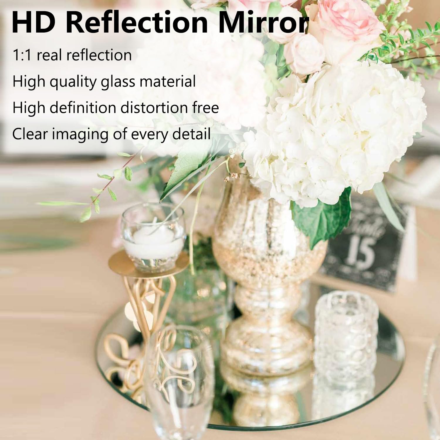 DARENYI 12 inch Glass Round Mirror, Frameless Wall Mounted Mirror Self Adhesive Circle Mirror, Round Mirror Plate Trays for Home Bathroom Living Room