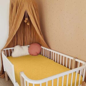 Crib Sheets for Boys Girl, Fitted Baby Toddler Bed Sheets 28" x 52", Neutral Muslin Cotton Crib Mattress Sheet with Boho Style, Soft and Breathable Comfort (Mustard Yellow, Crib Sheet)