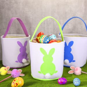 Jexine 12 Pcs Easter Bunny Basket Bags Bulk for Kids Gift Bucket Easter Eggs Hunt Basket with Handle Bunny Tote Bag Carry Bucket Rabbit Fluffy Tails Bags for Easter Party Decorations (Sequin Style)