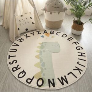 abc round rug for kids soft alphabet nursery area rug boys girls educational learn fun rug play mat baby crawling mat carpet for kids room bedroom living room decor (dinosaur, 39 inch)