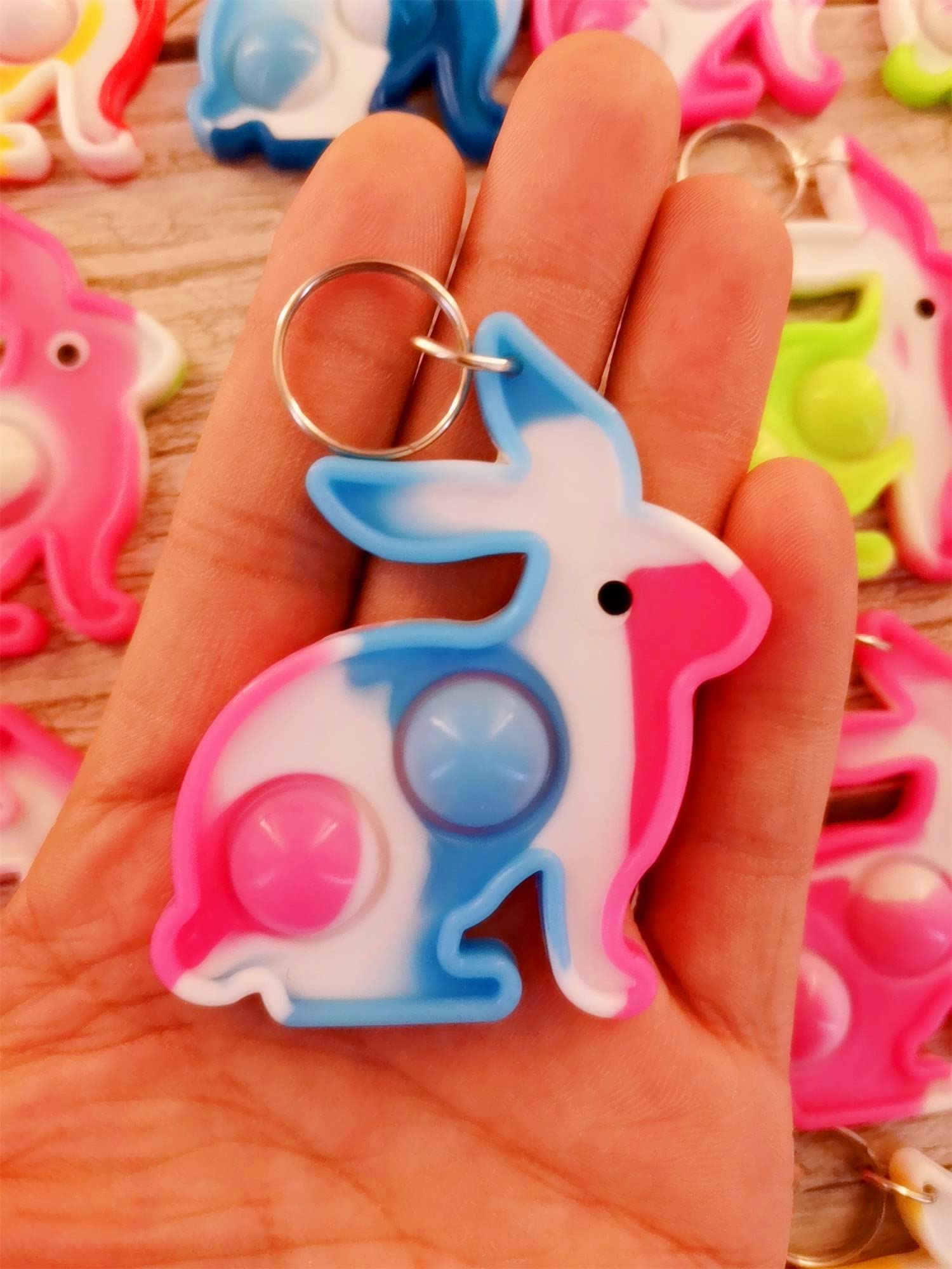 HOZKEAP 20 packs Bulk Rabbit Mini Pop Fidget Key Chain，Birthday Party Favors Student Prizes Gift