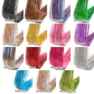 Hair Tinsel 12Pcs Clip in Rainbow Hair Accessories 20.5 Inch Fairy Hair Tinsel Kit for Women Girls Kids Glitter Hair Extensions for Christmas Halloween New Year Party (Rainbow)