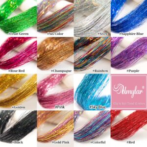 Hair Tinsel Pack of 12 Pcs Clip in Hair Tinsel 20 Inch Colorful Glitter Tinsel Hair Extensions Tinsel Fairy Hair Party Dazzle Hair Accessories Strands Kit for Women Girls Kids(12Pcs,Colorful#)