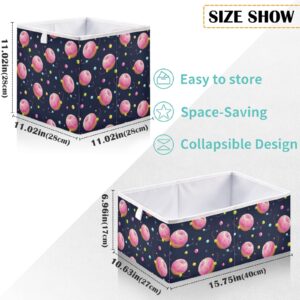 visesunny Closet Baskets Pink Donut Planet Storage Bins Fabric Baskets for Organizing Shelves Foldable Storage Cube Bins for Clothes, Toys, Baby Toiletry, Office Supply