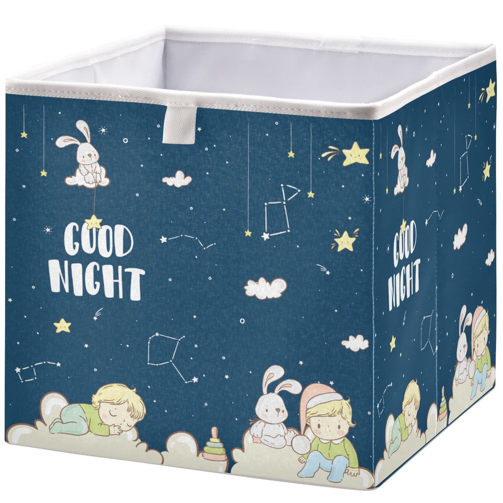 visesunny Closet Baskets Cute Rabbit Good Night Storage Bins Fabric Baskets for Organizing Shelves Foldable Storage Cube Bins for Clothes, Toys, Baby Toiletry, Office Supply