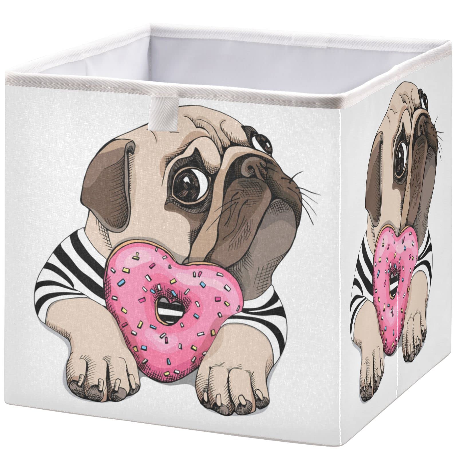 visesunny Closet Baskets French Bulldog Animal with Heart Donut Storage Bins Fabric Baskets for Organizing Shelves Foldable Storage Cube Bins for Clothes, Toys, Baby Toiletry, Office Supply