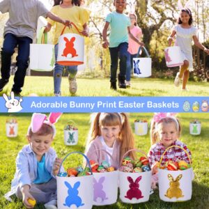 Jexine 12 Pcs Easter Bunny Basket Bags Bulk for Kids Gift Bucket Easter Eggs Hunt Basket with Handle Bunny Tote Bag Carry Bucket Rabbit Fluffy Tails Bags for Easter Party Decorations (Sequin Style)