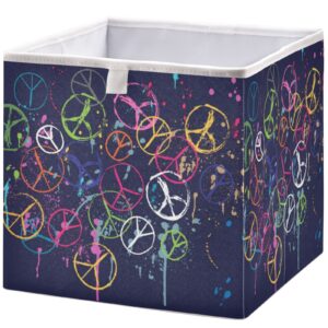 visesunny closet baskets colorful peace pattern doodle storage bins fabric baskets for organizing shelves foldable storage cube bins for clothes, toys, baby toiletry, office supply