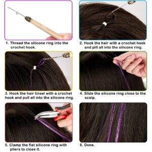 GrennMauler Hair Tinsel Kit (48 Inch, 20 Colors, 4800 strands), Tinsel Hair Extensions with Tools， Heat Resistant Fairy Hair Tinsel Kit for Women Hair Accessories