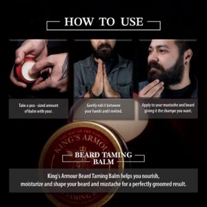 King’s Armour Beard Balm (1.69 oz)–Styles, Strengthens, Softens and Grooms Beards and Mustaches – Natural Beard Balm for Men with Argan, Jojoba and Sweet Almond Oils