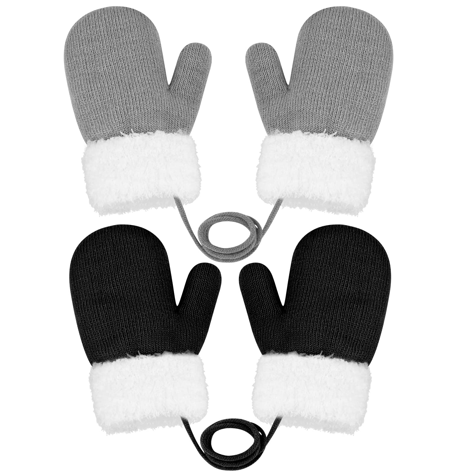 ONESING 2 Pair Toddler Mittens Baby Mittens Toddler Gloves Newborn Mittens Warm Gloves Knit Gloves Winter Gloves for baby Girls Boys, Black, Grey