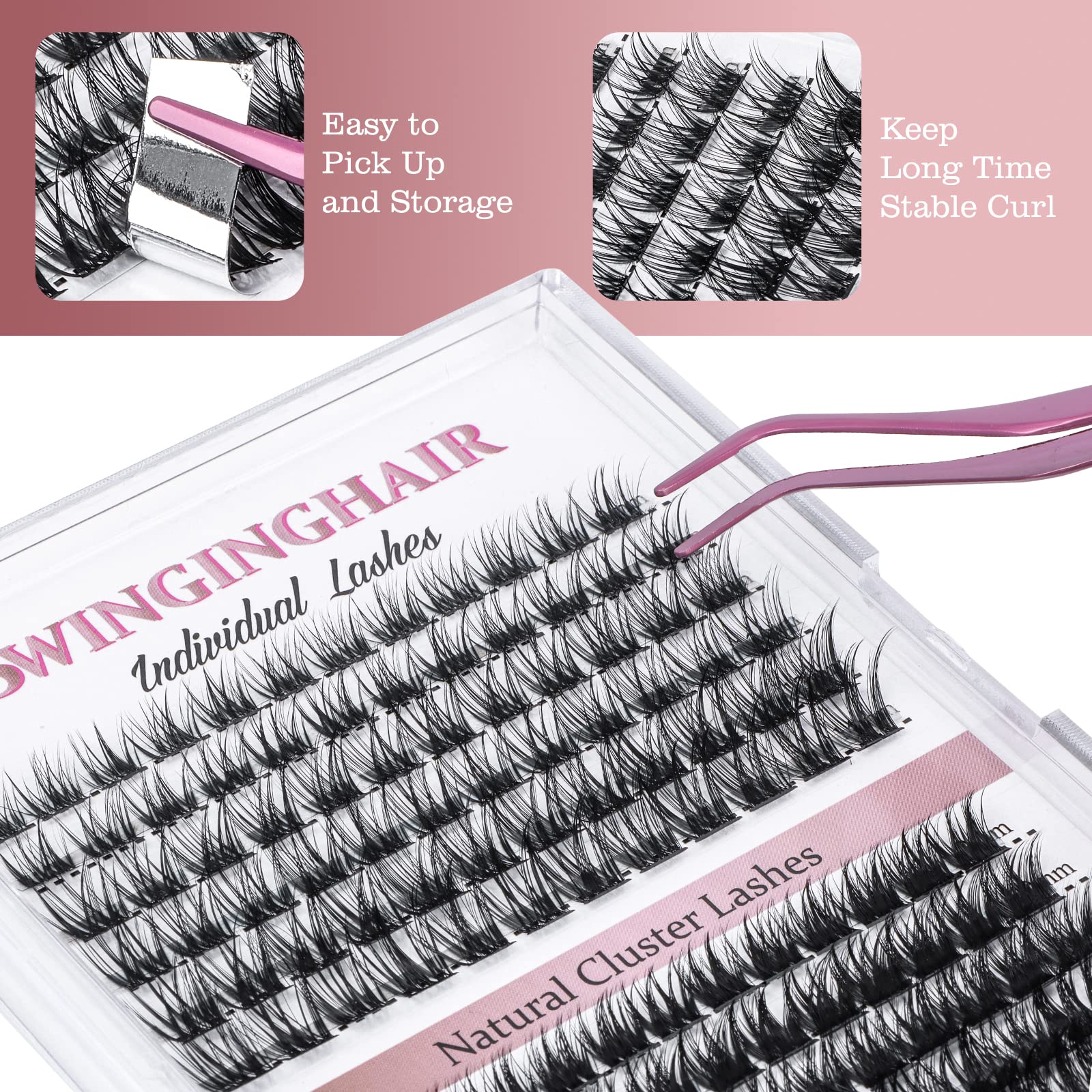 SWINGING Lash Clusters 150 Pcs Lashes Cluster Eyelash Extensions Eyelash Clusters Natural Look Wispy Lashes D Curl 9-14mm Cluster Lashes Individual Lashes Thin Band & Soft (MixAB-150)