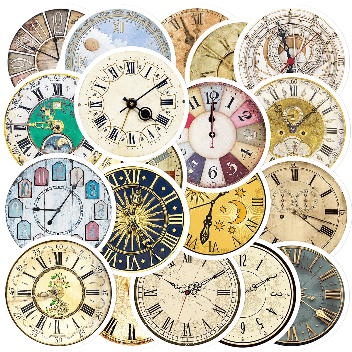 GOLEEX Pack 20 Pcs Waterproof Vinyl Vintage Clock Stickers Items for Water Bottle Laptop Phone Helmet Adults Women Girls Kids Birthday Gifts Retro Themed Sticker Decals Collection