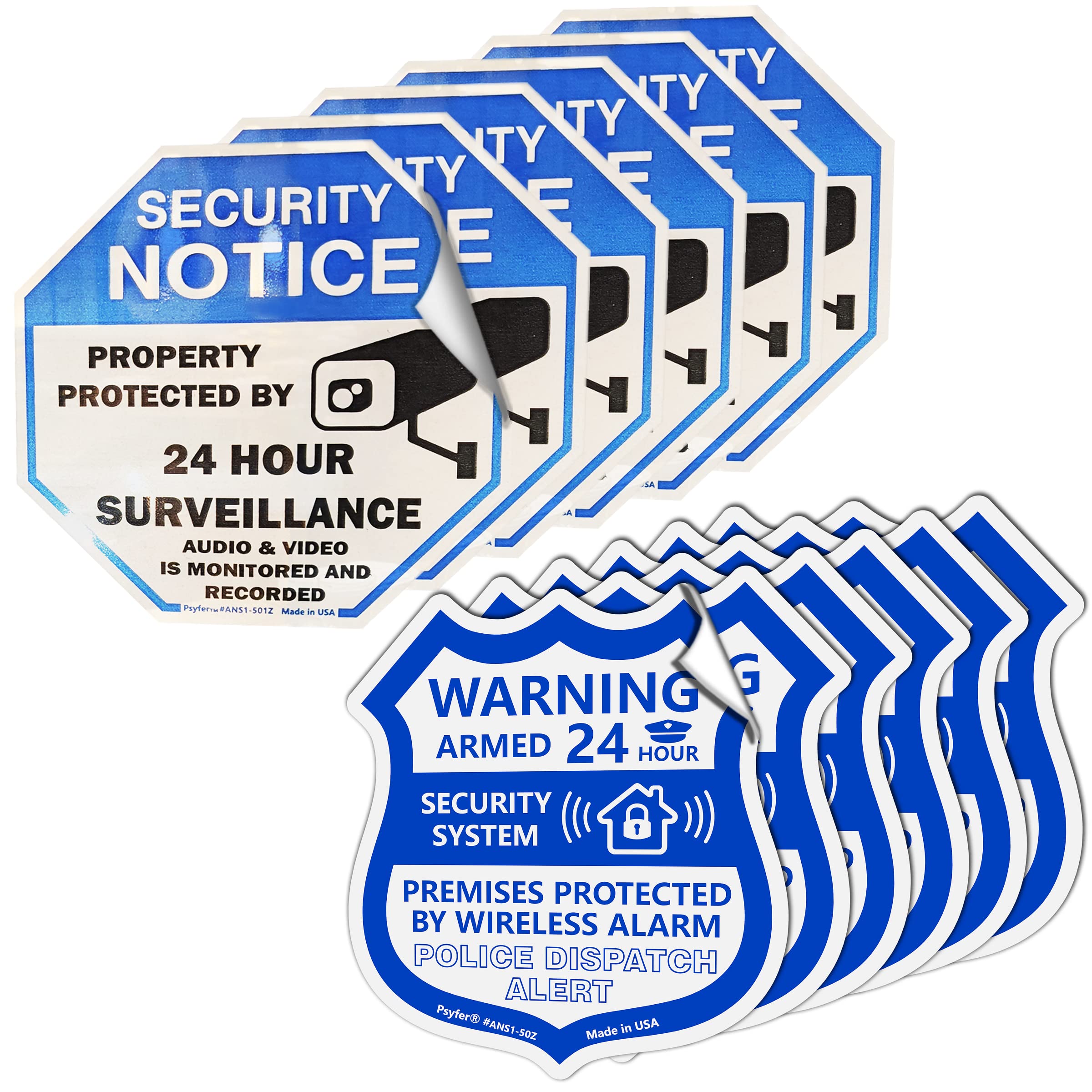 Psyfer® (Fade-Free) 12 Pack - Security Camera & Alarm Outdoor UV Waterproof Stickers [Made in USA]