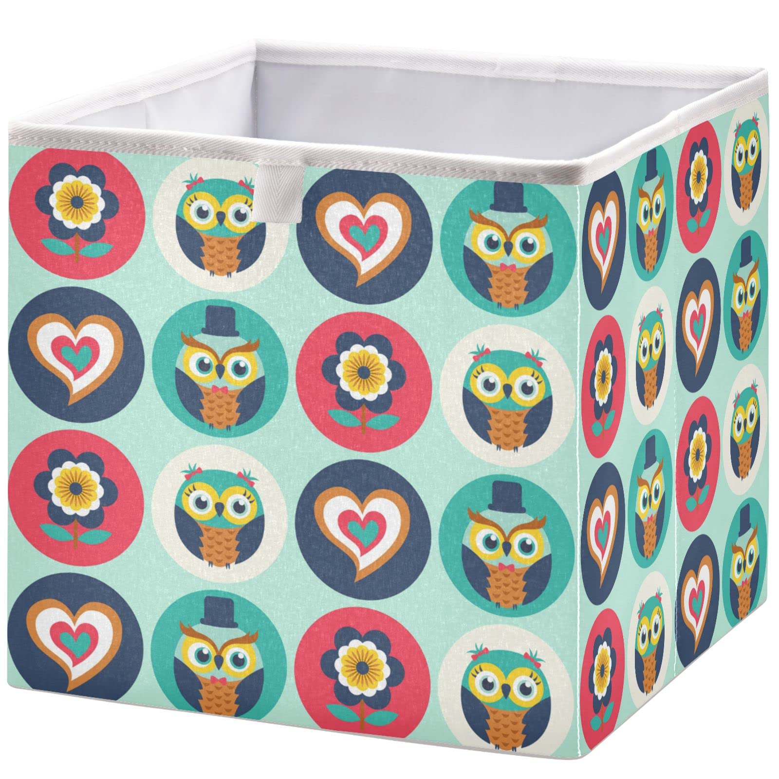 visesunny Closet Baskets Cute Owl Heart Animal Storage Bins Fabric Baskets for Organizing Shelves Foldable Storage Cube Bins for Clothes, Toys, Baby Toiletry, Office Supply